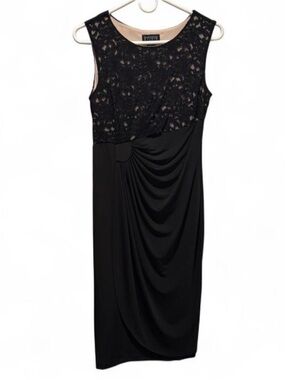 Enfocus Studio Black Lace Draped Midi Dress